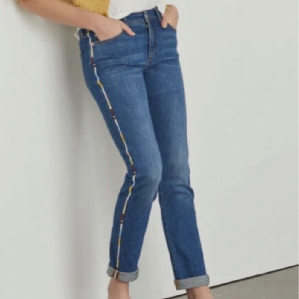 Anthropologie Pilcro Slim Boyfriend Crop side stripe jeans 32 - Picture 2 of 11